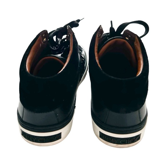 JIMMY CHOO Black Leather and Crystal Studded Suede Bells Lace Up Sneakers Sz 9.5 - Picture 3 of 7